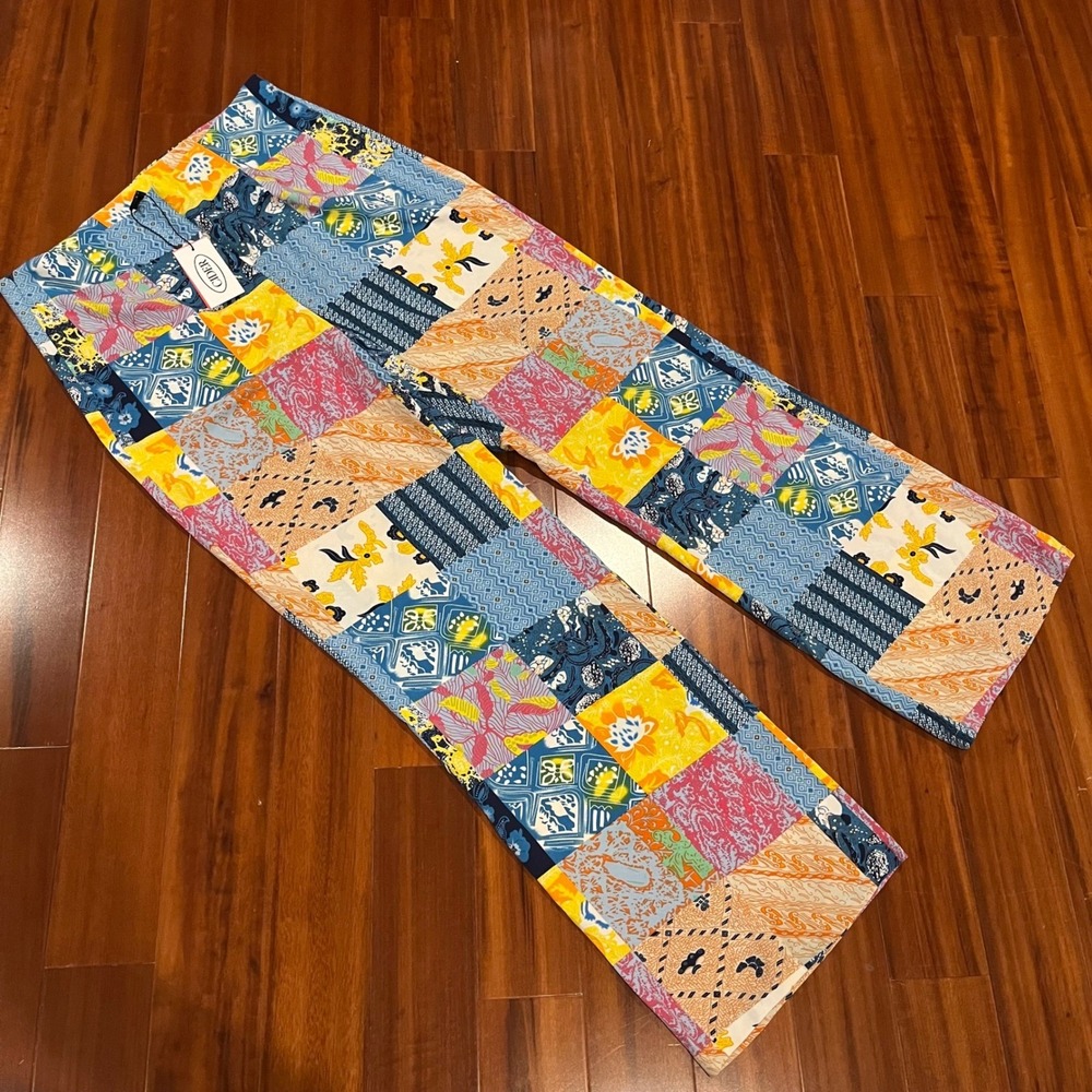 CIDER Patchwork Pants Multicolor Lightweight Straight Leg Side Zip New‎ NWT Sz L